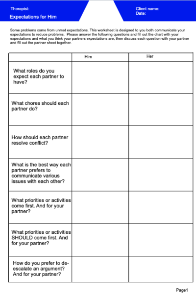 Couples Therapy Worksheet – Printable /Reprogramming Mind